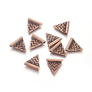 Tibetan Style Alloy Beads, Triangle, Nickel Free, Red Copper, 14x14x3mm, Hole: 1.2mm(TIBEB-L004-081R-NF)