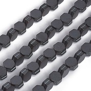 Non-magnetic Synthetic Hematite Beads Strands, Frosted, Groove, Hexagon, 6.5x6.5x3.5mm, Hole: 0.8mm, about 63pcs/strand, 16.02 inch(40.7cm)(G-I273-20)