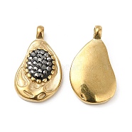 Rhinestones Pendant, with Real 18K Gold Plated 201 Stainless Steel Findings, Twist Teardrop Charms, Gray, 22x13x3.5mm, Hole: 1.4mm(STAS-J401-VC975)