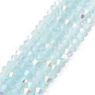 Baking Painted Glass Beads Strands, Imitation Opalite, Faceted, AB Color Plated, Bicone, Pale Turquoise, 4.5x4mm, Hole: 0.8mm, about 88~89pcs/strand, 13.11''(33.3cm)(DGLA-F029-J2mm-A07)