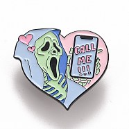 Word Call Me Enamel Pin, Heart with Skull Alloy Badge for Backpack Clothes, Electrophoresis Black, Colorful, 26.5x30.5x1.5mm, Pin: 1.2mm(JEWB-M023-20)