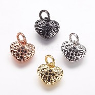Hammered Brass Micro Pave Cubic Zirconia Pendants, Crosslet Heart Pendants, Heart with Cross Charms, Black, Mixed Color, 9x10x1.5mm, Hole: 3mm(ZIRC-K070-30)