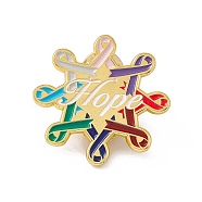 Awareness Ribbon Star Enamel Pin, Golden Brass Word Hope Brooch for Backpack Clothes, Colorful, 34.5x36x2mm, Pin: 1.2mm.(JEWB-D012-09)