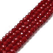 Imitation Jade Glass Bead Strands, Faceted, Rondelle, FireBrick, 6x4mm, Hole: 1mm, about 89pcs/strand, 15.6 inch(GLAA-F001-6x4mm-29)