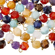 60Pcs Chakra Theme Natural Mixed Stone Charms, with Golden Tone Brass Loops, Faceted Round, 13.5x7.5mm, Hole: 2.5mm(FIND-HY0001-26)