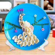 DIY Peacock Pattern Shell Conch Disk Paste Painting For Kids, including Shell, Plastic Beads & Plate, Brush and Glue, Dodger Blue, 20.5x1.9cm(DIY-P035-05)