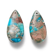 Assembled Synthetic Turquoise and Imperial Jasper Pendants, with Silver Line, Dyed, Teardrop, Deep Sky Blue, 35x15~15.5x6mm, Hole: 1.2mm(X-G-K309-01)