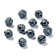 Opaque Acrylic Beads, Metal Enlaced, Rose, Black, 9.5x10x9.5mm, Hole: 1.5mm, about 1110pcs/500g(OACR-G016-03)