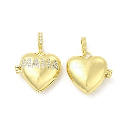 Brass Micro Pave Clear Cubic Zirconia Locket Pendants, Heart with Word MAMA Charms, Light Gold, 20x21x7.5mm, Hole: 5.5x3mm(KK-H441-44LG)