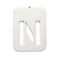 304 Stainless Steel Pendants, Rectangle with Alphabet, Hollow, Letter.N, 32x22x1mm, Hole: 1.5mm(STAS-K216-49N-P)