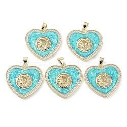 Rack Plating Brass Micro Pave Cubic Zirconia Pendants, with Synthetic Opal, Cadmium Free & Lead Free, Long-Lasting Plated, Real 18K Gold Plated, Heart, Heart, 28.5x28x4mm, Hole: 5.2x2.5mm(KK-C041-05A-G)