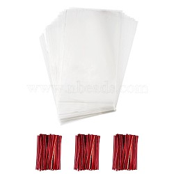 OPP Cellophane Bags, with Plastic & Iron Core Wire Twist Ties, Rectangle, Red, 25x15cm, 100pcs/set(AJEW-TA0016-13A)
