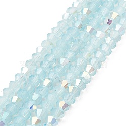 Baking Painted Glass Beads Strands, Imitation Opalite, Faceted, AB Color Plated, Bicone, Pale Turquoise, 4.5x4mm, Hole: 0.8mm, about 88~89pcs/strand, 13.11''(33.3cm)(DGLA-F029-J2mm-A07)