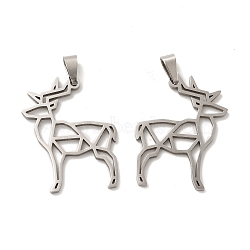 201 Stainless Steel Origami Pendants, Deer Outline Charms, Stainless Steel Color, 31x24.2x1.5mm, Hole: 6.5x3mm(STAS-K251-040P)