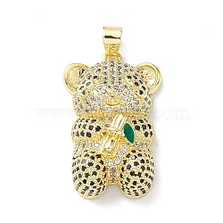 Rack Plating Brass Micro Pave Cubic Zirconia Pendants, with Enamel, Lead Free & Cadmium Free, Panda with Bamboo Charm, Real 18K Gold Plated, 32.5x21x11mm, Hole: 5x4mm(KK-H443-08G)
