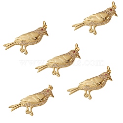 5Pcs Eco-Friendly Brass Micro Pave Cubic Zirconia Pendant, with Jump Rings, Long-Lasting Plated, Bird, Real 18K Gold Plated, 36x15x4.5mm, Hole: 3.4mm(ZIRC-SZ0001-95)