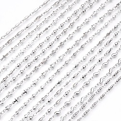 304 Stainless Steel Link Chains Necklaces, with Lobster Claw Clasps, Mixed Shapes, Stainless Steel Color, 17.3~17.9 inch(44~45.5cm)(NJEW-F242-02P)