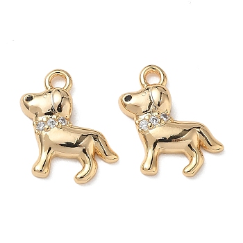 Brass Micro Pave Cubic Zirconia Charms, Dog Charms, Nickel Free, Real 18K Gold Plated, Mixed Color, 15x15x3mm, Hole: 1.8mm