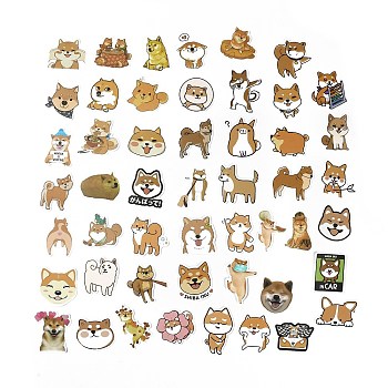 50Pcs 50 Styles Paper Shiba Inu Dog Cartoon Stickers Sets, Adhesive Decals for DIY Scrapbooking, Photo Album Decoration, Dog Pattern, 41~72x41~61x0.2mm, 1pc/style
