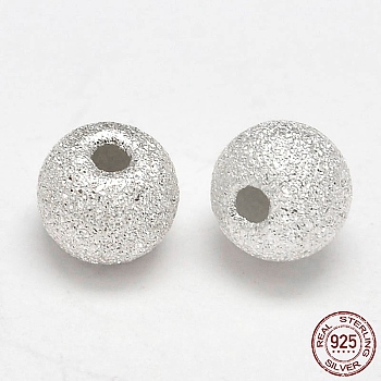 Round 925 Sterling Silver Textured Beads, Silver, 4mm, Hole: 1.2mm, about 176pcs/20g