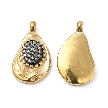 Rhinestones Pendant, with Real 18K Gold Plated 201 Stainless Steel Findings, Twist Teardrop Charms, Gray, 22x13x3.5mm, Hole: 1.4mm