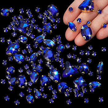130Pcs Glass Sew on Rhinestones, Alloy Multi-Strand Links, Mixed Shapes, Sand Opal, 5.5~18.5x5.5~19.5x4.5~7mm
