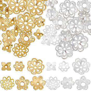 360Pcs 12 Styles Alloy & Brass Bead Caps, Mixed Color, 6~14x6~14x2~4mm, Hole: 1~3mm, 30pcs/style