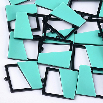 Cellulose Acetate(Resin) Pendants, Square, Turquoise, 46x42x5mm, Hole: 1.6mm