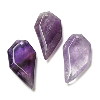 Natural Amethyst Pendants, Faceted Half Heart Charms, 27x14x5.5mm, Hole: 1.5mm