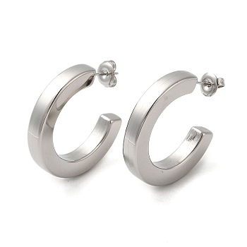304 Stainless Steel C Shaped Stud Earrings, Half Hoop Earrings for Women, Stainless Steel Color, 29.5x5mm