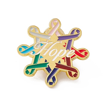 Awareness Ribbon Star Enamel Pin, Golden Brass Word Hope Brooch for Backpack Clothes, Colorful, 34.5x36x2mm, Pin: 1.2mm.