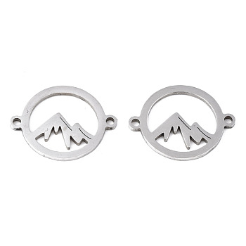 201 Stainless Steel Link Connectors, Laser Cut, Ring with Mountain, Stainless Steel Color, 15x19x1mm, Hole: 1.4mm