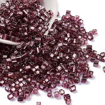 Glass Seed Beads, Silver Lined, Square, Rosy Brown, 3~4x3x3mm, Hole: 1.2mm, about 6300pcs/pound
