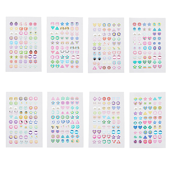 8 Sheets 8 Styles 3D Gems Earring Stickers for Girls, Earrings Self-Adhesive Glitter Stickers, Sparkle Crystal Rhinestone Stickers, Mixed Shapes, Mixed Patterns, 4~9x6~9mm, 1 sheet/style