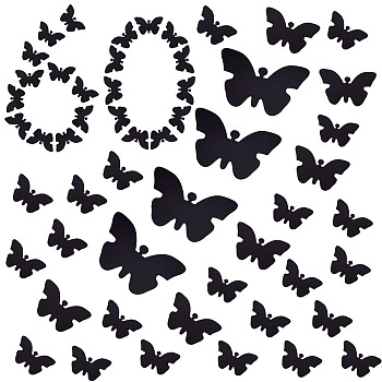 Acrylic Mirror Wall Stickers, Self Adhesive Mirror Butterfly Tiles, for Home Living Room Bedroom Decor, Black, 55~150x35~95x1mm, 30pcs/set