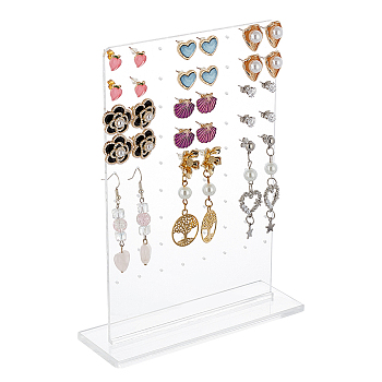 Vertical Acrylic Earrings Stud Display Stands, L-Shaped Earring Organizer Holder for Stud Earring, Lip Stud Storage, Clear, 4.9x13.9x18.5cm, Hole: 1.2mm