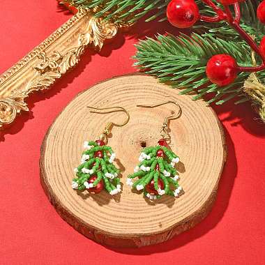 Seed & Imitation Pearl Christmas Tree Dangle Earrings(EJEW-MZ00094)-2