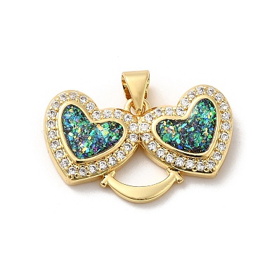 Rack Plating Brass Micro Pave Cubic Zirconia with Synthetic Opal Pendants(KK-D088-36G)-2