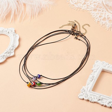 5 pièces 5 couleurs au chalumeau mauvais œil rond perlé pendentif colliers ensemble avec cordon en polyester ciré pour les femmes(NJEW-JN04024)-2