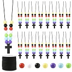 DIY Cross Pendant Necklaces Making Kits, include Braided Nylon Thread, Wooden Pendants, Opaque Acrylic Beads, Mixed Color, 21~22x14~15x4~5mm, Hole: 1.8mm(DIY-FS0009-08)