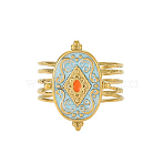 304 Stainless Steel Enamel Multi-strand Rings for Women, Oval with Rhombus, Ion Plating(IP), Long-Lasting Plated, Real 18K Gold Plated, Mixed Color, 18mm(STAS-OY012-54G)
