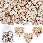 200Pcs Mr & Mrs Love Wooden Wedding Hearts, Wedding Table Decoration, with 3Pcs Organza Gift Bags, Antique White, 24.5x24x2.5mm(WOOD-SP0001-30)