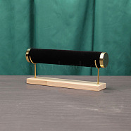 Velvet T Bar Bracelet Holder Stand, Wood Jewelry Display Organizer for Bracelets, Black, Finished Product: 30x7x12.5cm(BDIS-F004-02B)
