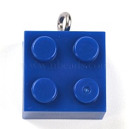 Resin Pendants, with Platinum Iron Loop, Toy Bricks, Dark Blue, 21x15.5x11mm, Hole: 2.6mm(RESI-E017-A03)