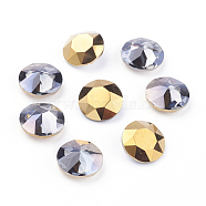 Pointed Back & Back Plated Glass Rhinestone Cabochons, Grade A, Faceted, Flat Round, Dorado, 10x5mm(RGLA-J012-10mm-001DO)