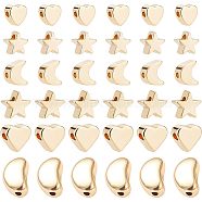 48Pcs Brass Beads, Long-Lasting Plated, Star & Moon & Heart, Real 18K Gold Plated, 6x3mm, Hole: 1.6mm(KK-BC0007-24)