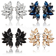ANATTASOUL 4 Pairs 4 Colors Rhinestone Flower Stud Earrings, Gunmetal Alloy Jewelry for Women, Mixed Color, 39x22mm, Pin: 0.8mm, 1 Pair/color(EJEW-AN0002-35)