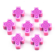 Handmade Polymer Clay Beads, Cross, Pearl Pink, 12x10x4.5mm, Hole: 1.6mm(CLAY-T020-30G)