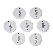 304 Stainless Steel Charms, Laser Cut, Designed Letter Engraved, Flat Round, Stainless Steel Color, Letter.J, 14x1mm, Hole: 1.2mm(STAS-T059-26P-J)
