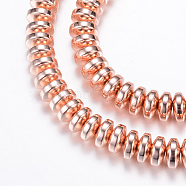 Electroplate Non-magnetic Synthetic Hematite Bead Strands, Rondelle, Rose Gold Plated, 4x2mm, Hole: 1mm, about 180pcs/strand, 15.7 inch(X-G-Q465-19RG)